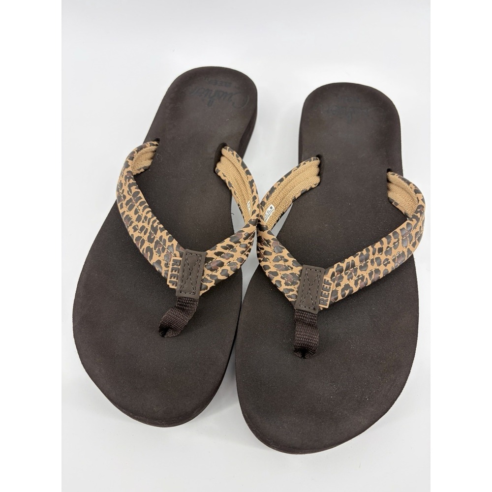 Reef Cushion Breeze Flip-Flops Leopard Pattern, Arch Support Women's Size 10